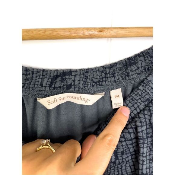 Soft Surroundings Gray Print Long Maxi Off Shoulders Shift Dress Size PM - Picture 4 of 8